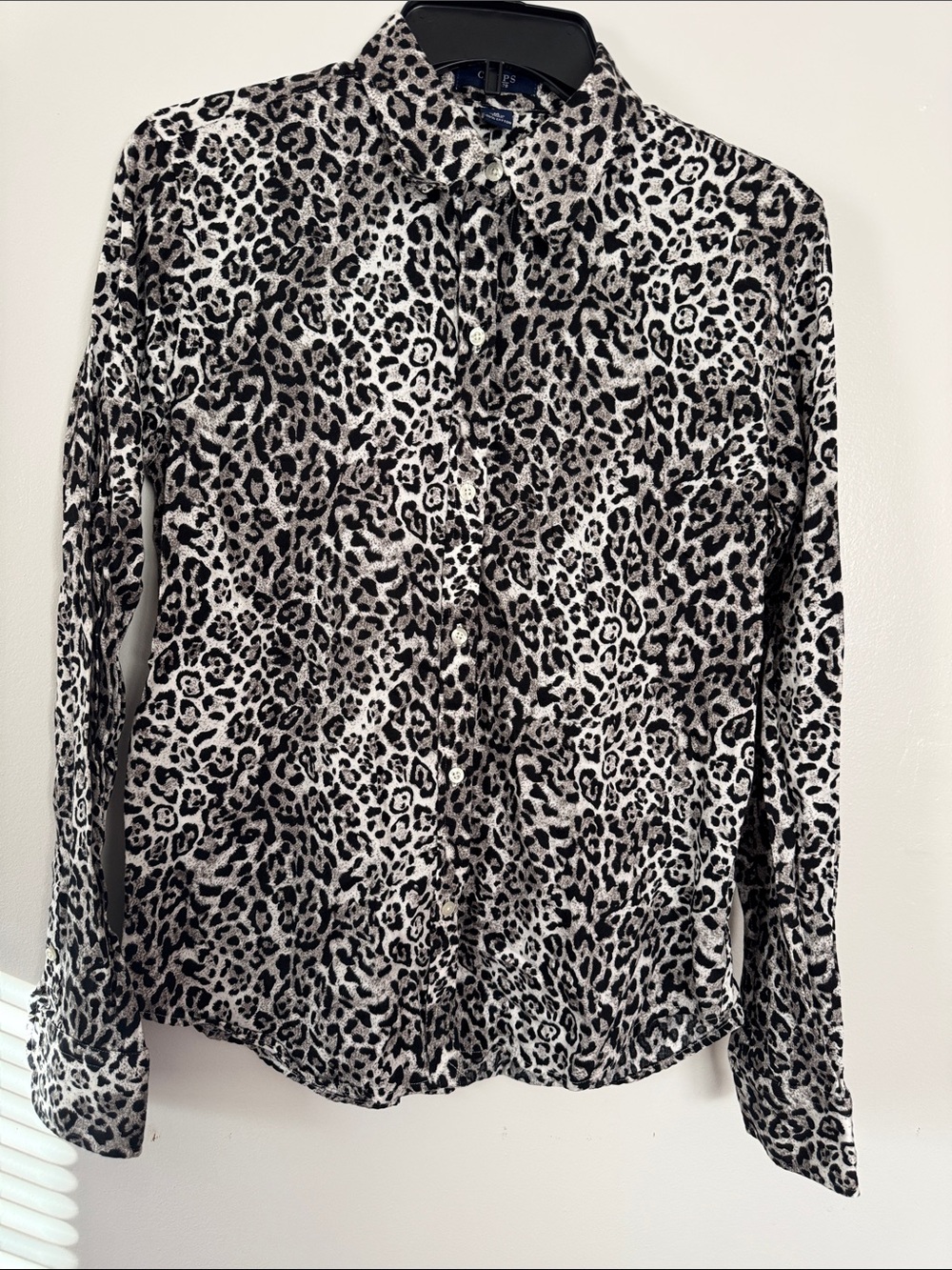 Chaps Leopard Print Button-Down Shirt - Black & Cream 121